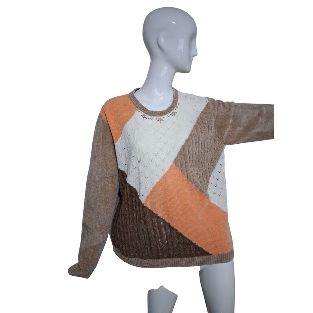 Y2k Vtg Alfred Dunner Chenille Crew Grungecore Women XL Grandpa Sweater